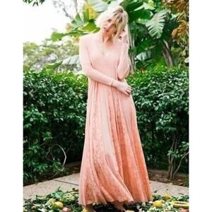 We Are HAH (Hot As Hell) Mama C Long Sleeve Copper Rose Sheer Lace Maxi Dress